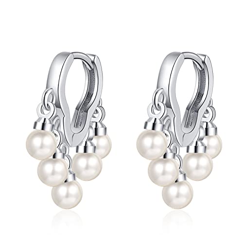 Canarea 2Paar Ohrringe Silber 925 Creolen Damen Perlen Tassel Retro Schlicht Ohrstecker Summer Hoop Studs für Frau/Freundin von Canarea