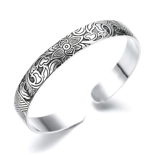 Canarea Armband für Damen Silber 925 Retro Lotus blatt Stil Einfache Mode Charm-Armreif für Frauen Mädchen Verstellbar von Canarea