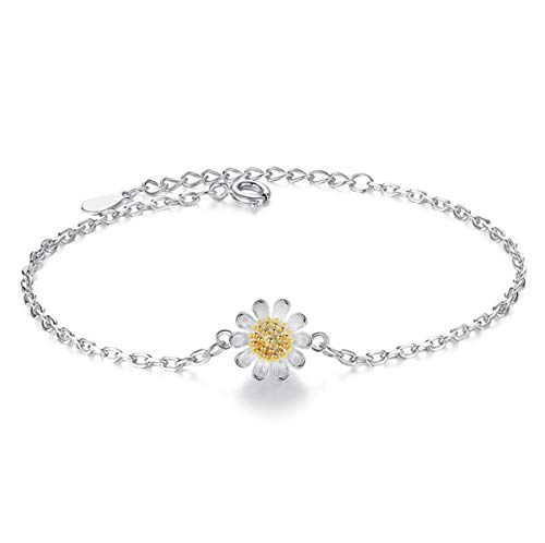 Canarea Armband für Damen Silber 925 mit Mini Gänseblümchen Einfache Mode Charm-Armreif für Frauen Mädchen Freundin Verstellbar von Canarea