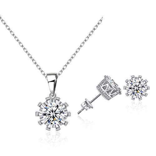 Canarea Bling Schmuckset Ohrringe halskette Silber 925 Damen Zirkonia Glitzer Krone Schmuck set,Mode Kette mit Anhänger Ohrstecker Schmucksets für Frauen & Mädchen von Canarea