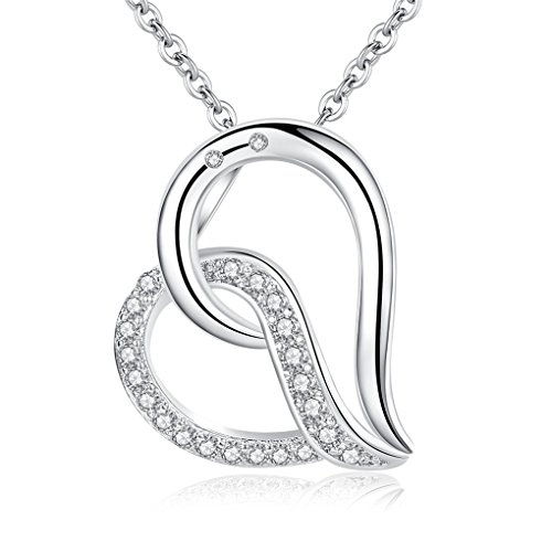 Canarea Chain Damen Halskette mit Anhänger 925 Sterling Silber mit Zirkonia Herz Plain Cross, Allergiefreie Freundin als Muttertag Christmas Xmas Birthday Gifts for Women Silver von Canarea