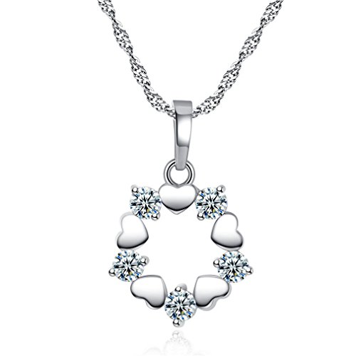 Canarea Damen/Mädchen Kette mit Anhänger 925er Sterling Silber mit Zirkonia und klarem Zirkonia Herzförmiger Hypoallergener Kranz - Fashion A Short Muttertag Y-Shaped Necklace Weiß von Canarea