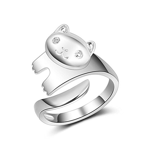 Canarea Damen Frauen Ringe Silber 925 Sterling Öffnungsring Modisch Bär Katzen Schwanzring Schmuck Partnerringe Freundschaftsringe Verstellbar von Canarea