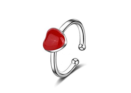 Damen Frauen Ringe Silber 925 Sterling Öffnungsring mit Zirkonia Persönlichkeit Rot Herz Partnerringe Freundschaftsringe Eheringe Trauringe Verstellbar von Canarea