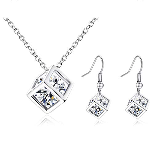 Canarea Damen Geometrie Schmuckset Ohrringe halskette Silber 925 Zirkonia Einfache GlitzerSchmuck set,Kette Ohrhänger Schmucksets für Frauen & Mädchen,Idea Modeschmuck inkl. Schmuckbeutel von Canarea