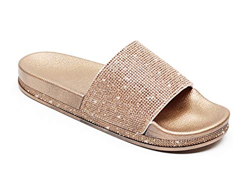 Canarea Damen Hausschuhe Sommer Mode Glitzer Strass Sandalen Frauen Mädchen flip Flops Strand Flach rutschfest Bequeme Slipper Casual Bling Pantoletten Badeschuhe (Golden, Numeric_38) von Canarea