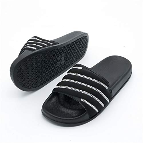 Canarea Damen Hausschuhe Sommer Mode Glitzer Strass Sandalen Frauen Mädchen flip Flops Strand Flach Rutschfest Bequeme Slipper Casual Licht Pantoletten Badeschuhe (Schwarz, numeric_40) von Canarea