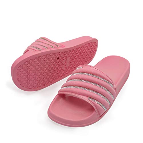 Canarea Damen Hausschuhe Sommer Mode Glitzer Strass Sandalen Frauen Mädchen flip Flops Strand Flach rutschfest Bequeme Slipper Casual Licht Pantoletten Badeschuhe (pink, Numeric_37) von Canarea