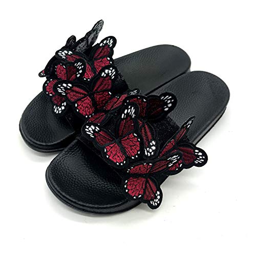 Canarea Damen Hausschuhe Sommer Mode Schmetterling Sandalen Frauen Mädchen flip Flops Strand Flach rutschfest Bequeme Slipper Casual Pantoletten Badeschuhe (Rot, Numeric_40) von Canarea