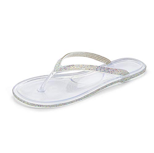 Canarea Damen Hausschuhe Sommer Mode Strass Glitzer Sandalen Badeschuhe Frauen Mädchen flip Flops Strand Flach rutschfest Bequeme Slipper Casual Pantoletten (Transparent, Numeric_42) von Canarea