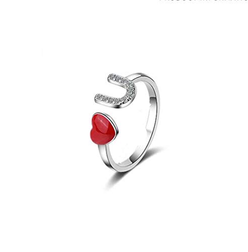 Canarea Damen Mädchen Frauen Ringe Silber 925 Sterling,Öffnungsring mit Zirkonia U Herz Rot Glitzer Partnerringe Freundschaftsringe Eheringe Trauringe Mode Verstellbar von Canarea