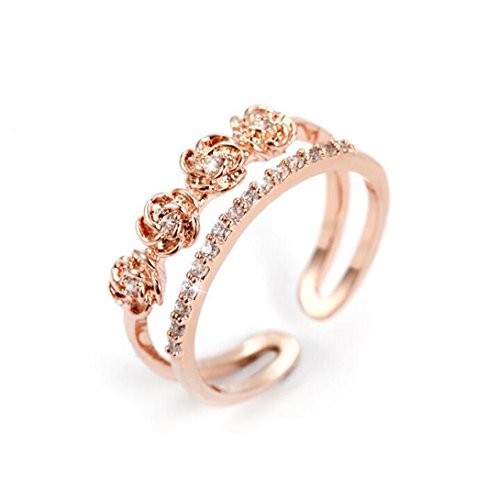 Canarea Damen Ringe 925er Sterling Silber mit AAA Zirkonia Vier Rose Blumen Zeigefinger-Ring Verstellbar Hypoallergen (Rosegold) von Canarea