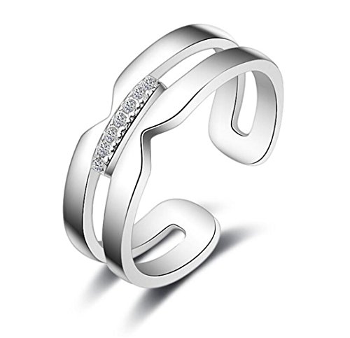 Canarea Damen Ringe 925er Sterling Silber mit Zirkonia Einfache Linien Schwanzring Partnerringe Verstellbar von Canarea