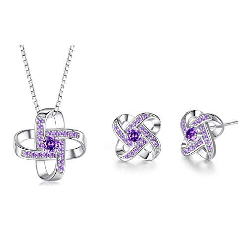 Canarea Damen Schmuckset Ohrringe halskette Silber 925 AAA Zirkonia Glitzer Ewig Liebe Cross Linie Schmuck set,Süß Bling Hcozeit Schmucksets Kette Ohrstecker für Frauen Mädchen Hypoallergen (Lila) von Canarea