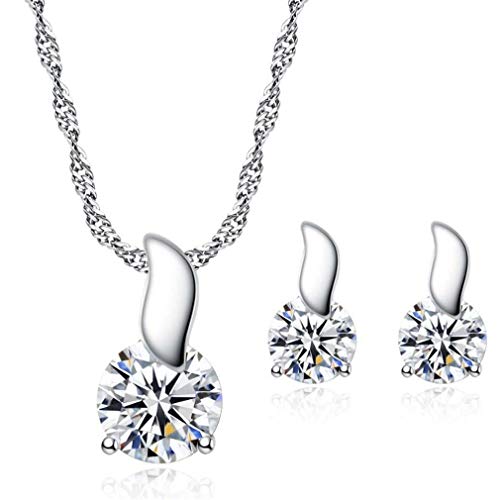 Canarea Damen Schmuckset Ohrringe halskette Silber 925 Zirkonia Glitzer Blätter Schmuck set,Kette Klein Ohrstecker Edel Schmucksets für Frauen Mädchen Hypoallergen von Canarea