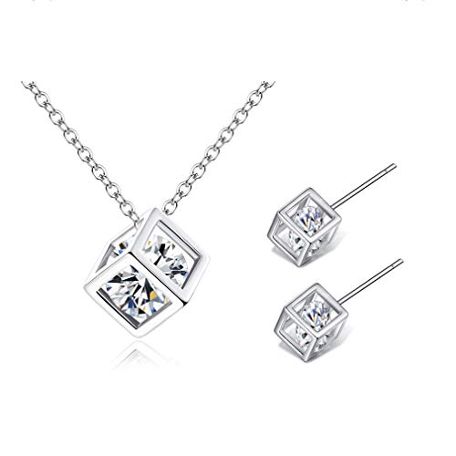 Canarea Damen Schmuckset Ohrringe halskette Silber 925 Zirkonia Glitzer Geometrie Idea Schmuck set,Mode Kette mit Anhänger Ohrstecker Schmucksets für Frauen & Mädchen,Hypoallergen von Canarea