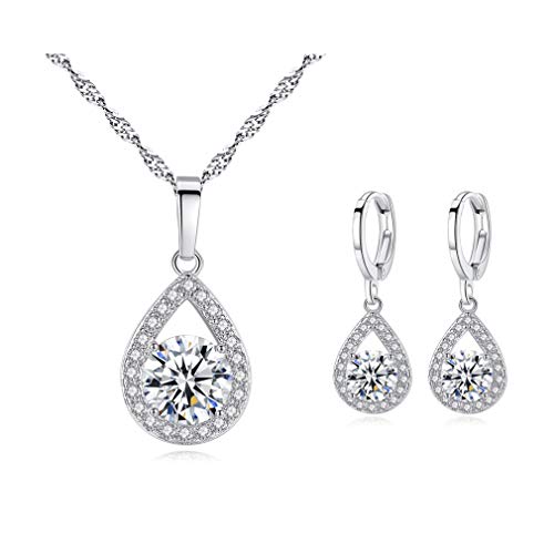 Canarea Damen Schmuckset Ohrringe halskette Silber 925 Zirkonia Tropfen Bling Schmuck set,Süß Schmucksets Liebe Symbol Kette creolen Idea für Frauen Mädchen Hypoallergen von Canarea