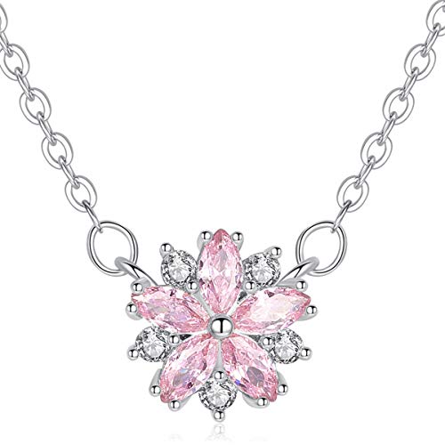 Canarea Damen- und Mädchenhalskette 925 Silber mit Anhänger Zirkonia Glitzer Kirschblüte Rosa Kurze Y-Kette, Halskette Schmuck Geschenk für Frauen Freundin Tochter von Canarea