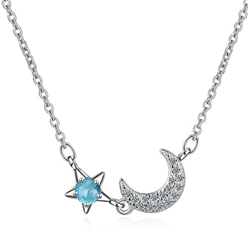 Canarea Kette Damen mädchen Halskette 925 Sterling Silber mit Anhänger Glitzer Blau Sterne Mond Kurz mode Charm Y-Kette Collier von Canarea