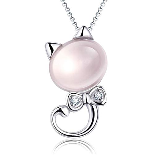 Canarea Kette Damen mädchen Halskette 925 Sterling Silber mit Anhänger Mini-Kätze Süß pink Opal Charm Kurz Y-Kette Collier für Frauen Freundin Hypoallergen von Canarea