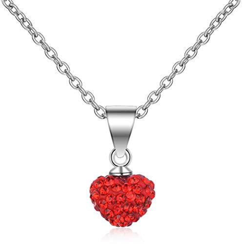 Canarea Kette Damen mädchen Halskette 925 Sterling Silber mit Anhänger Rot Herz Strass Glitzer Charm Y-Kette mode Collier von Canarea