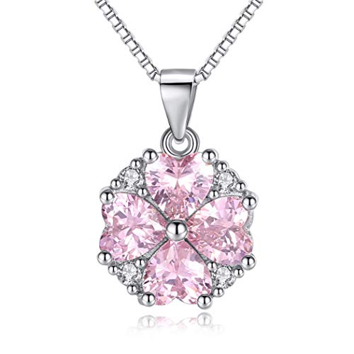 Canarea Kette Damen mädchen Halskette 925 Sterling Silber mit Anhänger Zirkonia Pink Herz Blumen Glitter Kurz Charm Y-Kette Allergikerfrei Collier Schmuck für Frauen Freundin von Canarea