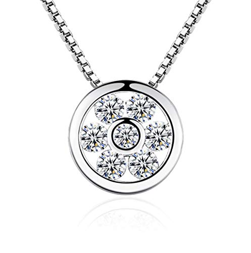 Canarea Kette Damen mädchen Halskette 925 Sterling Silber mit Anhänger einfache Zirkonia Runde Schneeflocke Glitzer Charm Kurz Y-Kette Mode Collier schmuck Hypoallergen von Canarea