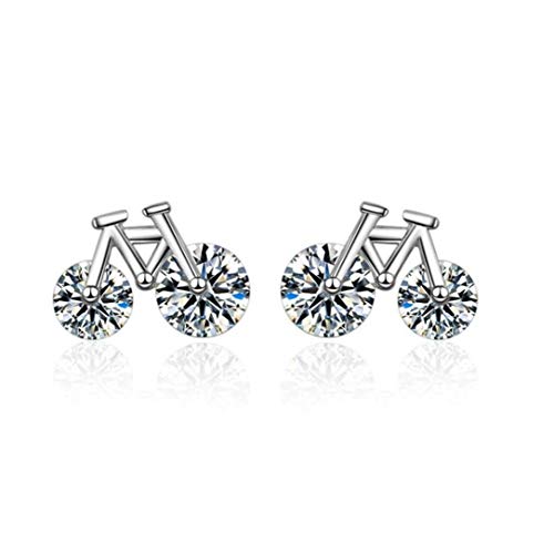 Canarea Ohrringe Silber Mädchen Damen Ohrstecker Silber 925 Einfache Fahrrad-Form Zirkonia Glitzer Studs Ohrschmuck von Canarea