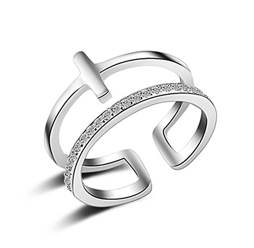 Canarea Ringe Damen Mädchen 925er Sterling Silber Hypoallergen Mode Doppel Linien Kreuz Verstellbar Zeigefinger-Ring Memoir-Ringe von Canarea