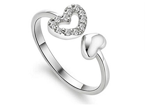 Canarea Ringe Damen Mädchen 925er Sterling Silber Hypoallergen mit Doppel Herz Trauringe Zeigefinger-Ring Verstellbar von Canarea