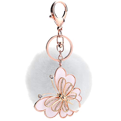 Canarea Schlüsselanhänger Plüsch Ball Pompom Süß Glitzer Schmetterling Weich bommel Keychain ,Elegant Plüsch-Kugel Auto-Anhänger Schlüsselring Dekor Tasche-Handtaschenanhänger (Weiß) von Canarea