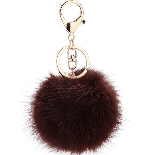 Canarea Schlüsselanhänger plüsch ball Keychain Elegant Plüsch-Kugel Auto-Anhänger Taschenanhänger bommel Pompom Weich Schlüsselring Handtaschenanhänger Dekor (Tief Braun) von Canarea