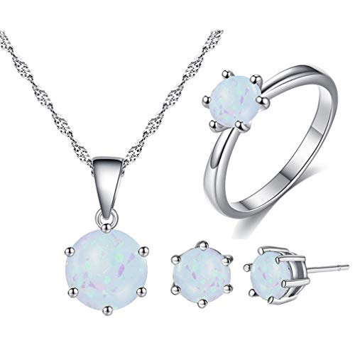 Canarea Schmuckset Silber 925 Damen Kreis Ohrringe halskette Ring set Opal Glitter Schmuck set für Frauen Mädchen (# 6) von Canarea