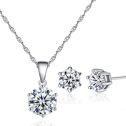 Damen Kreis Schmuckset Ohrringe halskette Silber 925 Zirkonia Glitzer Idea Schmuck set,Mode Kette Ohrstecker Schmucksets für Frauen Mädchen,Hypoallergen,Einfache Hochzeit Schmuck von Canarea