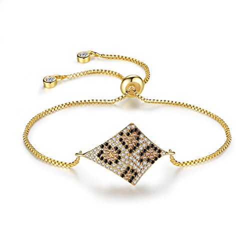 Damen Mädchen Frauen Armband Armreif 18K Gold Unregelmäßiges Viereck mit Zirkonia Glitzer Moderne Charm Armkettchen Armschmuck als Muttertag Geburtstag Geschenke Verstellbar von Canarea