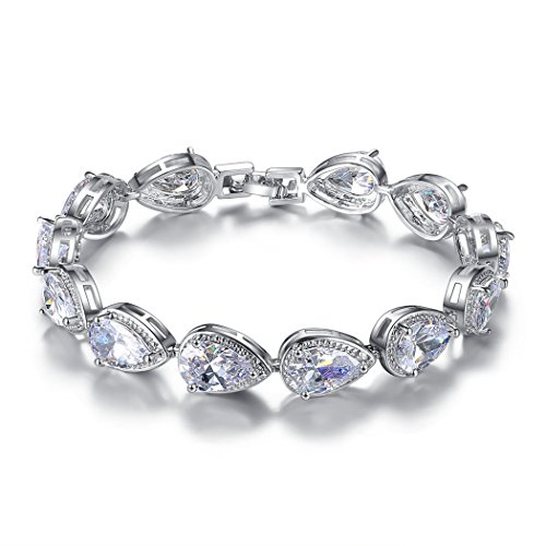 Damen Mädchen Frauen Armband Armreif Versilbert 925 Mode Glitzer Zirkonia Tropfen Armschmuck Charm Armkettchen Verstellbar Geburtstagsgeschenk Für Damen Frauen Mädchen Tochter Freundin (Weiß) von Canarea