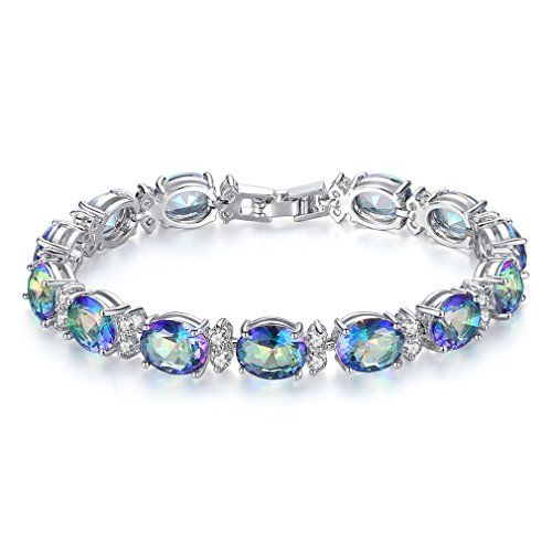 Damen Mädchen Frauen Armband Armreif Versilbert mit Zirkonia Glitzer Tropfen Wasser Edel Moderne Charm Armkettchen Armschmuck als Muttertag Valentinstag Geschenke Verstellbar (Blau) von Canarea