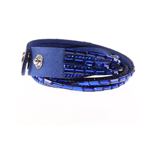 Damen Mädchen Frauen Wickelarmbänder Armband Armreif Leder Kristall Armschmuck Charm Armkettchen Verstellbar Geschenke Für Damen Frauen Mädchen Freundin (Königsblau) von Canarea