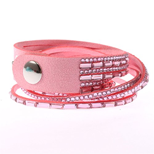 Damen Mädchen Frauen Wickelarmbänder Armband Armreif Leder Kristall Armschmuck Charm Armkettchen Verstellbar Geschenke Für Damen Frauen Mädchen Freundin (Pink) von Canarea