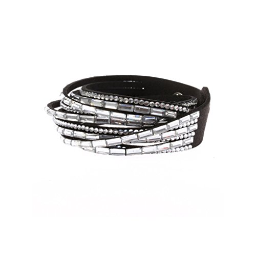 Damen Mädchen Frauen Wickelarmbänder Armband Armreif Leder Kristall Armschmuck Charm Armkettchen Verstellbar Geschenke Für Damen Frauen Mädchen Freundin (Schwarz-weiss) von Canarea