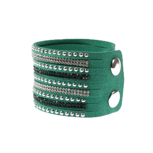 Damen Mädchen Frauen Wickelarmbänder Armband armreif Leder Kaschmir mit Glitzer Strass Armschmuck Charm Armkettchen Verstellbar (Grün) von Canarea