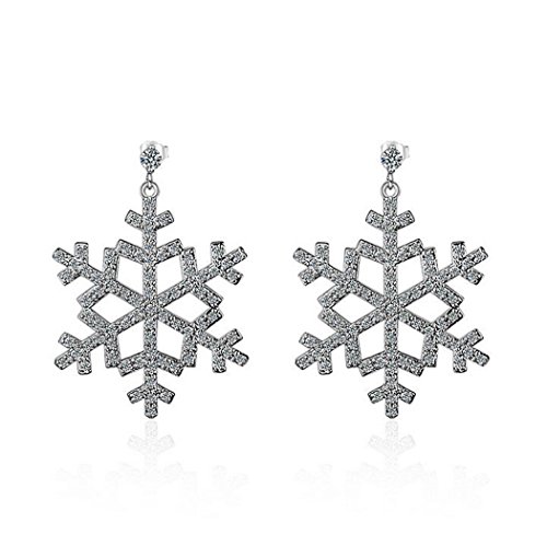 Damen Mädchen Ohrhänger Ohrringe Stecker 925er Sterling Silber Mode Elegant Große Schneeflocke de Zirkonia Hypoallergen von Canarea