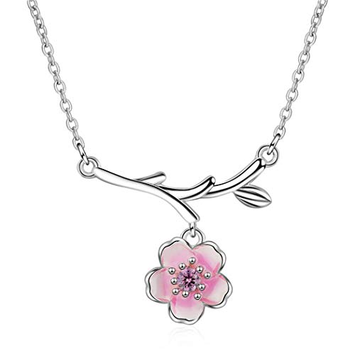 Halskette Damen Mädchen mit Anhänger Silber 925er mit Zirkonia Pink Kirschblüte Blumen Kurz Y-Kette Süß Charm Collier Schmuck für Frauen Freundin freundschaft von Canarea