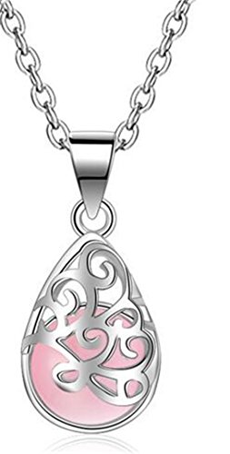 Halskette Damen Mädchen mit Anhänger Sterling Silber 925er mit Opal Hohle Liebe Wünsche Kurz Y-Kette Collier (Pink) von Canarea