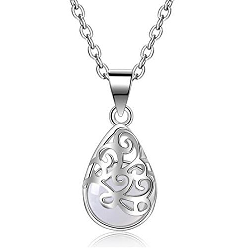 Halskette Damen Mädchen mit Anhänger Sterling Silber 925er mit Opal Hohle Liebe Wünsche Kurz Y-Kette Collier (Weiss) von Canarea