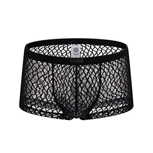Herren Boxershorts Sexy Spitze Ultra Dünn Atmungsaktive Transparent Unterwäsche Männer Unterhose Low Rise Beutel Bequem Briefs Shorts (XL, Schwarz) von Canarea