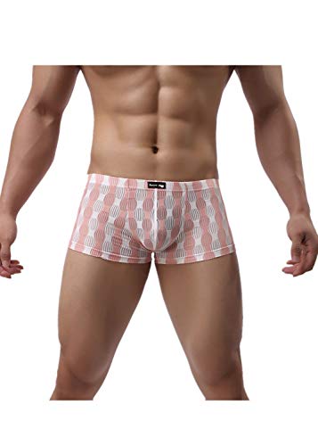 Herren Boxershorts Sexy Ultra Dünn Atmungsaktive EIS Seide Transparent Unterwäsche Männer Unterhose Low Rise Beutel Bequem Boxer Briefs Shorts Pants (XL, Pink) von Canarea