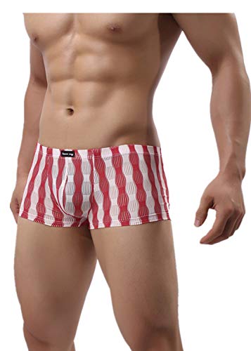 Herren Boxershorts Sexy Ultra Dünn Atmungsaktive EIS Seide Transparent Unterwäsche Männer Unterhose Low Rise Beutel Bequem Boxer Briefs Shorts Pants (XL, Rot) von Canarea