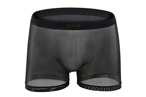 Herren Sexy Boxershorts Ultra Dünn Atmungsaktive Mesh Transparent Low Rise Beutel Unterhose Unterwäsche Bequem Briefs Shorts Männer (L, Schwarz) von Canarea