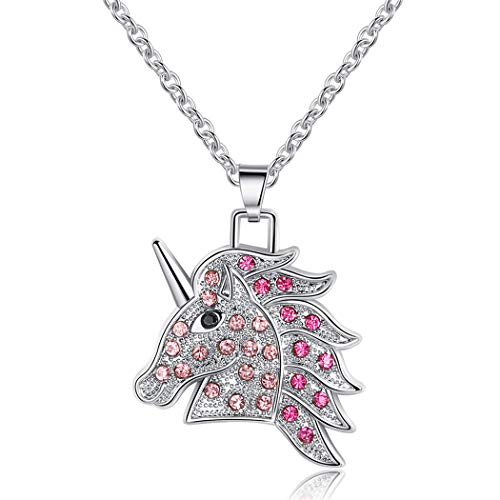 Kette Damen mädchen Halskette 925 Silber mit Anhänger Glücklich Kristall Einhorn Bling Y-Kette, Mode Einfache Collier Schmuck für Frauen Freundin von Canarea